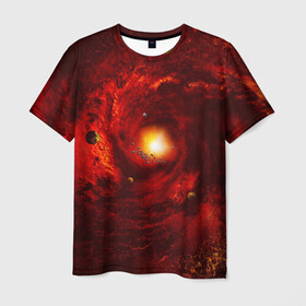 Мужская футболка 3D с принтом КОСМИЧЕСКИЙ ВИХРЬ в Екатеринбурге, 100% полиэфир | прямой крой, круглый вырез горловины, длина до линии бедер | вселенная | галактика | звёзды | земля | космос | лучи | планеты | сияние | солнце