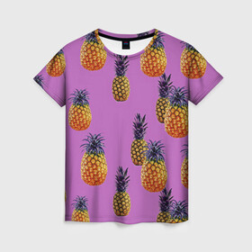 Женская футболка 3D с принтом Ананасы в Екатеринбурге, 100% полиэфир ( синтетическое хлопкоподобное полотно) | прямой крой, круглый вырез горловины, длина до линии бедер | ананас | жара | желтый | красный | летний принт | летняя | лето | минимализм | фрукты | футболка в полоску