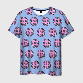 Мужская футболка 3D с принтом ХЕШТЕГИ # в Екатеринбурге, 100% полиэфир | прямой крой, круглый вырез горловины, длина до линии бедер | вк | вконтакте | инста | инстаграм | летняя | лето | молодёжная | прикольная | социальные сети | твитер | теги | тэги | хештег | хэштег