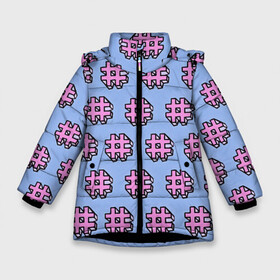 Зимняя куртка для девочек 3D с принтом ХЕШТЕГИ # в Екатеринбурге, ткань верха — 100% полиэстер; подклад — 100% полиэстер, утеплитель — 100% полиэстер. | длина ниже бедра, удлиненная спинка, воротник стойка и отстегивающийся капюшон. Есть боковые карманы с листочкой на кнопках, утяжки по низу изделия и внутренний карман на молнии. 

Предусмотрены светоотражающий принт на спинке, радужный светоотражающий элемент на пуллере молнии и на резинке для утяжки. | Тематика изображения на принте: вк | вконтакте | инста | инстаграм | летняя | лето | молодёжная | прикольная | социальные сети | твитер | теги | тэги | хештег | хэштег