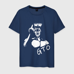 Мужская футболка хлопок с принтом GTO V1 в Екатеринбурге, 100% хлопок | прямой крой, круглый вырез горловины, длина до линии бедер, слегка спущенное плечо. | белый | лицо | онидзука | силуэт | средний палец | фонарик