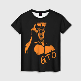 Женская футболка 3D с принтом GTO V1 3D в Екатеринбурге, 100% полиэфир ( синтетическое хлопкоподобное полотно) | прямой крой, круглый вырез горловины, длина до линии бедер | белый | лицо | онидзука | силуэт | средний палец | фонарик