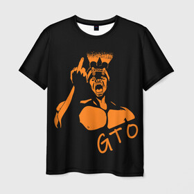 Мужская футболка 3D с принтом GTO V1 3D в Екатеринбурге, 100% полиэфир | прямой крой, круглый вырез горловины, длина до линии бедер | белый | лицо | онидзука | силуэт | средний палец | фонарик