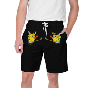 Мужские шорты 3D с принтом SpongeBob 2s в Екатеринбурге,  полиэстер 100% | прямой крой, два кармана без застежек по бокам. Мягкая трикотажная резинка на поясе, внутри которой широкие завязки. Длина чуть выше колен | губка боб | два | на коленях | облизывает | спанч боб