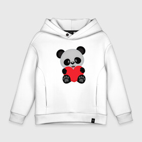 Детское худи Oversize хлопок с принтом Love Панда в Екатеринбурге, френч-терри — 70% хлопок, 30% полиэстер. Мягкий теплый начес внутри —100% хлопок | боковые карманы, эластичные манжеты и нижняя кромка, капюшон на магнитной кнопке | Тематика изображения на принте: маленькая панда | медвежонок | панда | сердце | черно белый медведь