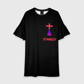 Детское платье 3D с принтом STARBOY - The Weeknd в Екатеринбурге, 100% полиэстер | прямой силуэт, чуть расширенный к низу. Круглая горловина, на рукавах — воланы | blinding lights | music | pop | star boy | the weekend | the weeknd | музыка | уикенд