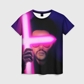 Женская футболка 3D с принтом The Weeknd - Blinding Lights в Екатеринбурге, 100% полиэфир ( синтетическое хлопкоподобное полотно) | прямой крой, круглый вырез горловины, длина до линии бедер | Тематика изображения на принте: blinding lights | music | pop | star boy | the weekend | the weeknd | музыка | уикенд