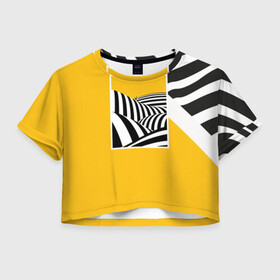 Женская футболка Crop-top 3D с принтом Крути педали в Екатеринбурге, 100% полиэстер | круглая горловина, длина футболки до линии талии, рукава с отворотами | велосипед | велосипедист | жизнь | зебра | иллюстрации | линейка | полоса | полосы | со смыслом | тренды | черно белый
