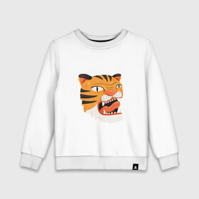 Детский свитшот хлопок с принтом Mad tiger в Екатеринбурге, 100% хлопок | круглый вырез горловины, эластичные манжеты, пояс и воротник | Тематика изображения на принте: берсерк | злось | пантера | показывать язык | тигр