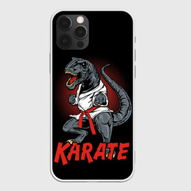 Чехол для iPhone 12 Pro с принтом KARATE T-REX в Екатеринбурге, силикон | область печати: задняя сторона чехла, без боковых панелей | animal | dinosaur | fight | fighter | hunter | karate | red | sport | strong | t rex | боец | бои | динозавр | карате | сила | спорт | тиранозавр | хищник