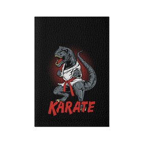Обложка для паспорта матовая кожа с принтом KARATE T-REX в Екатеринбурге, натуральная матовая кожа | размер 19,3 х 13,7 см; прозрачные пластиковые крепления | Тематика изображения на принте: animal | dinosaur | fight | fighter | hunter | karate | red | sport | strong | t rex | боец | бои | динозавр | карате | сила | спорт | тиранозавр | хищник