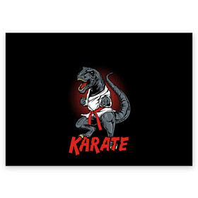 Поздравительная открытка с принтом KARATE T-REX в Екатеринбурге, 100% бумага | плотность бумаги 280 г/м2, матовая, на обратной стороне линовка и место для марки
 | animal | dinosaur | fight | fighter | hunter | karate | red | sport | strong | t rex | боец | бои | динозавр | карате | сила | спорт | тиранозавр | хищник