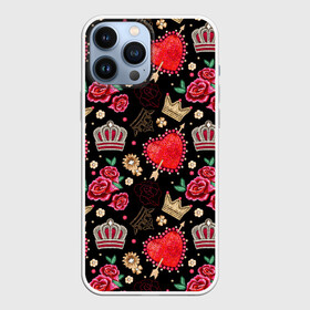 Чехол для iPhone 13 Pro Max с принтом Корона и розы в Екатеринбурге,  |  | Тематика изображения на принте: абстракция | королева | корона | паттерн | розы | текстуры | узоры | цветы