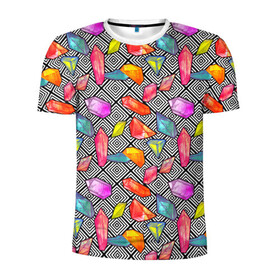 Мужская футболка 3D спортивная с принтом Кристаллы в Екатеринбурге, 100% полиэстер с улучшенными характеристиками | приталенный силуэт, круглая горловина, широкие плечи, сужается к линии бедра | абстракция | алмазы | кристаллики | кристаллы | паттерн | текстуры | узоры