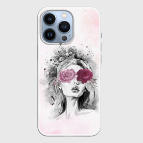 Чехол для iPhone 13 Pro с принтом Девушка цветы акварель в Екатеринбурге,  |  | акварель | брызги | губы | дама | девушка | девчонка | краски | листья | мода | модель | пастель | пафос | портрет | розовый | тона | фантазия | цветами | цветок | цветы