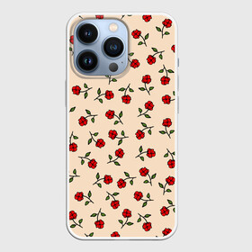 Чехол для iPhone 13 Pro с принтом Прованс из роз в Екатеринбурге,  |  | flowers | girls | red roses | roses | vintage | букет | бутоны | винтаж | девушкам | женщинам | красные розы | красные цветы | листья | нарисованные цветы | подарок | природа | прованс | розы | узор | цветочный принт