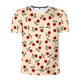 Мужская футболка 3D спортивная с принтом Прованс из роз в Екатеринбурге, 100% полиэстер с улучшенными характеристиками | приталенный силуэт, круглая горловина, широкие плечи, сужается к линии бедра | flowers | girls | red roses | roses | vintage | букет | бутоны | винтаж | девушкам | женщинам | красные розы | красные цветы | листья | нарисованные цветы | подарок | природа | прованс | розы | узор | цветочный принт