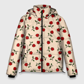 Мужская зимняя куртка 3D с принтом Прованс из роз в Екатеринбурге, верх — 100% полиэстер; подкладка — 100% полиэстер; утеплитель — 100% полиэстер | длина ниже бедра, свободный силуэт Оверсайз. Есть воротник-стойка, отстегивающийся капюшон и ветрозащитная планка. 

Боковые карманы с листочкой на кнопках и внутренний карман на молнии. | Тематика изображения на принте: flowers | girls | red roses | roses | vintage | букет | бутоны | винтаж | девушкам | женщинам | красные розы | красные цветы | листья | нарисованные цветы | подарок | природа | прованс | розы | узор | цветочный принт