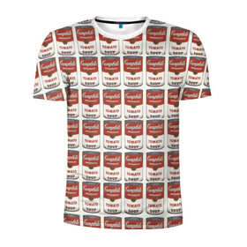 Мужская футболка 3D спортивная с принтом Суп как искусство в Екатеринбурге, 100% полиэстер с улучшенными характеристиками | приталенный силуэт, круглая горловина, широкие плечи, сужается к линии бедра | Тематика изображения на принте: банки | суп | томат | томатный суп | энди уорхолл