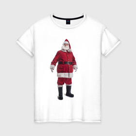 Женская футболка хлопок с принтом Санта Клаус в Екатеринбурге, 100% хлопок | прямой крой, круглый вырез горловины, длина до линии бедер, слегка спущенное плечо | дед мороз | каникулы | новый год | праздник | рождество
