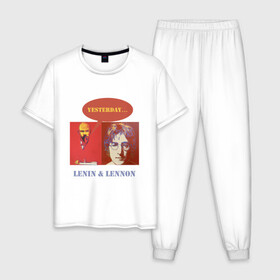 Мужская пижама хлопок с принтом Ленин и Леннон в Екатеринбурге, 100% хлопок | брюки и футболка прямого кроя, без карманов, на брюках мягкая резинка на поясе и по низу штанин
 | yesterday | анекдоты | биттлз | картины | ленин | леннон | революция | уорхолл | энди