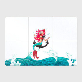 Магнитный плакат 3Х2 с принтом Русалка на якоре в Екатеринбурге, Полимерный материал с магнитным слоем | 6 деталей размером 9*9 см | водолей | волна | волны | девочка | девчонка | море | мультик | мультфильм | океан | русалка | русалочка | рыба | рыбка | улыбка | хвост | хвостик | якорь