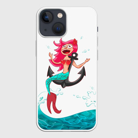 Чехол для iPhone 13 mini с принтом Русалка на якоре в Екатеринбурге,  |  | водолей | волна | волны | девочка | девчонка | море | мультик | мультфильм | океан | русалка | русалочка | рыба | рыбка | улыбка | хвост | хвостик | якорь