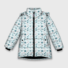 Зимняя куртка для девочек 3D с принтом Морской фон в Екатеринбурге, ткань верха — 100% полиэстер; подклад — 100% полиэстер, утеплитель — 100% полиэстер. | длина ниже бедра, удлиненная спинка, воротник стойка и отстегивающийся капюшон. Есть боковые карманы с листочкой на кнопках, утяжки по низу изделия и внутренний карман на молнии. 

Предусмотрены светоотражающий принт на спинке, радужный светоотражающий элемент на пуллере молнии и на резинке для утяжки. | anchor | background | lifebuoy | marine background | pattern | rope | steering wheel | texture | веревка | морской фон | паттерн | спасательный круг | текстура | фон | штурвал | якорь
