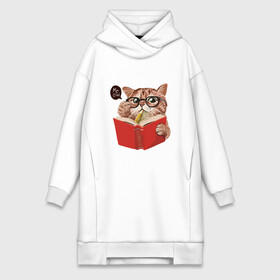 Платье-худи хлопок с принтом Умный кот в Екатеринбурге,  |  | карандаш | книга | кот | котик | кошка | мысли | очки | пушистый | рыжий | создания | умный | ученый | чтение