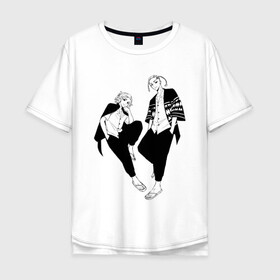 Мужская футболка хлопок Oversize с принтом Микки и Дракен в Екатеринбурге, 100% хлопок | свободный крой, круглый ворот, “спинка” длиннее передней части | anime | draken | mikey | tokyo revengers | аниме | дракен | кэн | манга | мандзиро | микки | рюгудзи | сано | токийские мстители