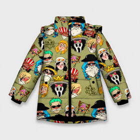 Зимняя куртка для девочек 3D с принтом Персонажи One Piece Большой куш в Екатеринбурге, ткань верха — 100% полиэстер; подклад — 100% полиэстер, утеплитель — 100% полиэстер. | длина ниже бедра, удлиненная спинка, воротник стойка и отстегивающийся капюшон. Есть боковые карманы с листочкой на кнопках, утяжки по низу изделия и внутренний карман на молнии. 

Предусмотрены светоотражающий принт на спинке, радужный светоотражающий элемент на пуллере молнии и на резинке для утяжки. | anime | manga | monkey d. luffy | one piece | аниме | большой куш | ван пис | вон пис | гол д. роджер | кайдо | король пиратов | луфи | луффи | манга | манки д. луффи | нами | нико робин | пират | портгас д. эйс | ророноа зоро