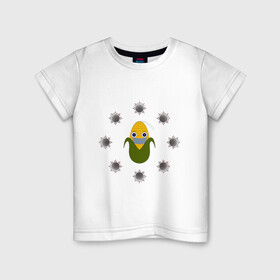 Детская футболка хлопок с принтом Кукуруза в маске в Екатеринбурге, 100% хлопок | круглый вырез горловины, полуприлегающий силуэт, длина до линии бедер | Тематика изображения на принте: ковид | коронавирус | кукуруза | маска