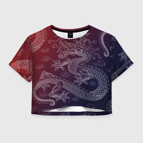 Женская футболка Crop-top 3D с принтом Традиционный китайский дракон в Екатеринбурге, 100% полиэстер | круглая горловина, длина футболки до линии талии, рукава с отворотами | азиатский дракон | дракон | китайский дракон | традиционный | традиционный азиатский дракон | традиционный дракон | традиционный китайский дракон | традиционный японский дракон