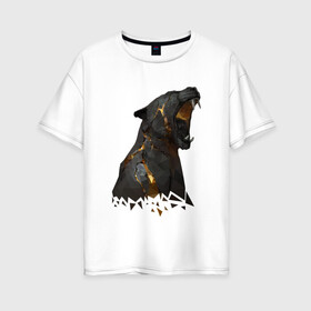 Женская футболка хлопок Oversize с принтом Panther в Екатеринбурге, 100% хлопок | свободный крой, круглый ворот, спущенный рукав, длина до линии бедер
 | animals | животное | золото | клыки | пасть | чёрная пантера