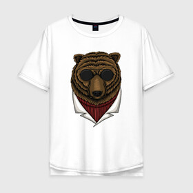 Мужская футболка хлопок Oversize с принтом Медведь в очках в Екатеринбурге, 100% хлопок | свободный крой, круглый ворот, “спинка” длиннее передней части | bear | бурый | медведи | медведь | очки