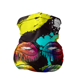 Бандана-труба 3D с принтом Красочные кубы в Екатеринбурге, 100% полиэстер, ткань с особыми свойствами — Activecool | плотность 150‒180 г/м2; хорошо тянется, но сохраняет форму | Тематика изображения на принте: губки | губы | зубы | краски | поцелуй | радуга | разводы | сочный | цвет | цвета