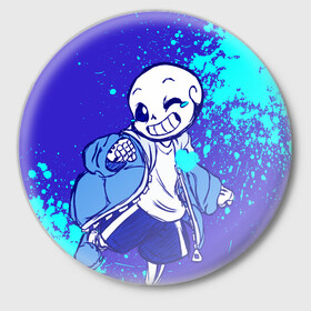 Значок с принтом UNDERTALE SANS BLUE в Екатеринбурге,  металл | круглая форма, металлическая застежка в виде булавки | Тематика изображения на принте: sans | undertale | андертале | андертейл | гтвукефду | игра | подземная история | подземная сказка | санс | ундертале