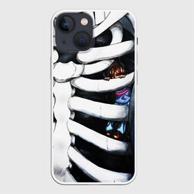 Чехол для iPhone 13 mini с принтом SANS AND FRISK в Екатеринбурге,  |  | frisk | sans | undertale | андертале | андертейл | гтвукефду | игра | подземная история | подземная сказка | ребра | санс | скелет | ундертале | фриск