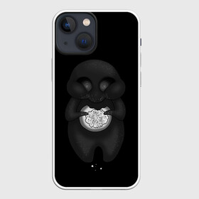 Чехол для iPhone 13 mini с принтом Ом ном ном в Екатеринбурге,  |  | black | cute | dark | gothic | gourmand | gray | monochrome | mork2028 | shadow | булочка | готический | еда | милый | монохромный | морк2028 | обжора | пухляш | тёмный | тень | тьма | чёрно белый