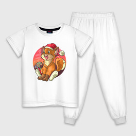 Детская пижама хлопок с принтом Новогодний лисёнок в Екатеринбурге, 100% хлопок |  брюки и футболка прямого кроя, без карманов, на брюках мягкая резинка на поясе и по низу штанин
 | арт | грибочки | дикое животное | иллюстрация | лисёнок
