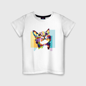 Детская футболка хлопок с принтом Разноцветный котэ в Екатеринбурге, 100% хлопок | круглый вырез горловины, полуприлегающий силуэт, длина до линии бедер | colorful | арт | иллюстрация | киска | котёнок