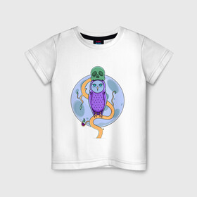 Детская футболка хлопок с принтом Colorful Owl в Екатеринбурге, 100% хлопок | круглый вырез горловины, полуприлегающий силуэт, длина до линии бедер | Тематика изображения на принте: colorful | дерево | иллюстрация | совёнок | череп