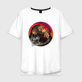 Мужская футболка хлопок Oversize с принтом Chill on sunset в Екатеринбурге, 100% хлопок | свободный крой, круглый ворот, “спинка” длиннее передней части | chill | sunset | арт | иллюстрация