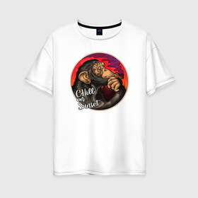 Женская футболка хлопок Oversize с принтом Chill on sunset в Екатеринбурге, 100% хлопок | свободный крой, круглый ворот, спущенный рукав, длина до линии бедер
 | chill | sunset | арт | иллюстрация