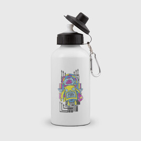 Бутылка спортивная с принтом Robo Life в Екатеринбурге, металл | емкость — 500 мл, в комплекте две пластиковые крышки и карабин для крепления | life | арт | железяка | иллюстрация | робот