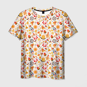 Мужская футболка 3D с принтом Масленица в Екатеринбурге, 100% полиэфир | прямой крой, круглый вырез горловины, длина до линии бедер | бабы | балалайка | блины | бублики | весна | карнавал | костер | март | матрёшка | мёд | народ | огонь | пасха | плодородие | пост | праздник | равноденствие | русь | сжигание | скоморох | солнце