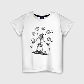 Детская футболка хлопок с принтом Peace & Music в Екатеринбурге, 100% хлопок | круглый вырез горловины, полуприлегающий силуэт, длина до линии бедер | любовь | мир | музыка | ноты | скелет | хиппи | черно белый