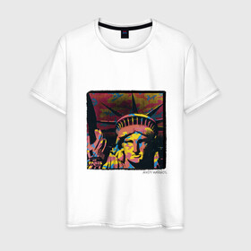 Мужская футболка хлопок с принтом Andy Warhol в Екатеринбурге, 100% хлопок | прямой крой, круглый вырез горловины, длина до линии бедер, слегка спущенное плечо. | знаменитость | картина. | поп арт | статуя свободы | энди уорхол