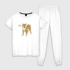 Женская пижама хлопок с принтом Сиба-Ину в Екатеринбурге, 100% хлопок | брюки и футболка прямого кроя, без карманов, на брюках мягкая резинка на поясе и по низу штанин | домашнее животное | животное | милая собака | сердечко | сиба ину | собака