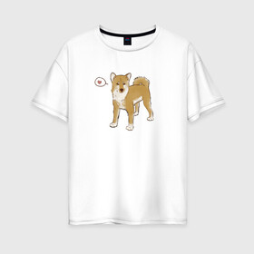 Женская футболка хлопок Oversize с принтом Сиба-Ину в Екатеринбурге, 100% хлопок | свободный крой, круглый ворот, спущенный рукав, длина до линии бедер
 | домашнее животное | животное | милая собака | сердечко | сиба ину | собака